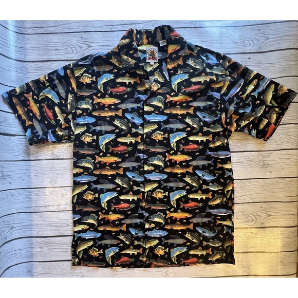 Max Boxxer Other - Max Boxxer Button Shirt Mens L Large Fishing All Over Fish Print Black Contrast